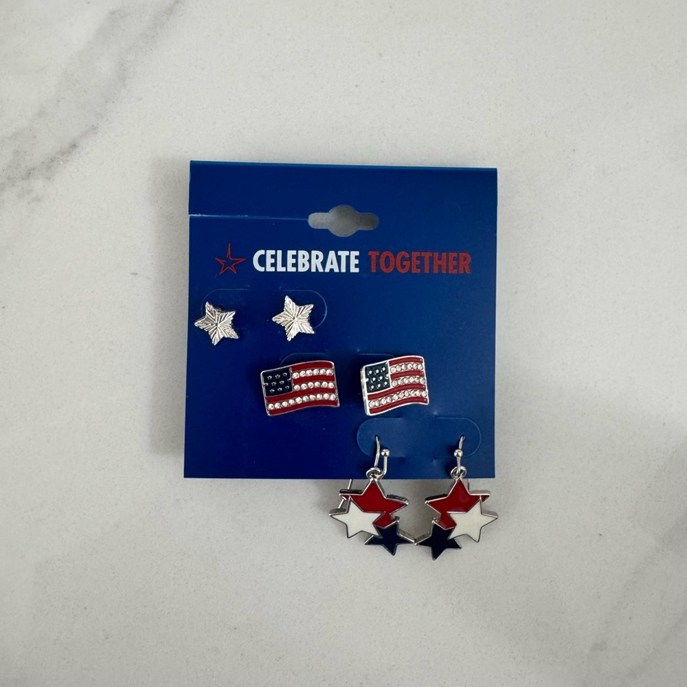 Celebrate Together Patriotic Star & Flag Earring Set - Red White Blue